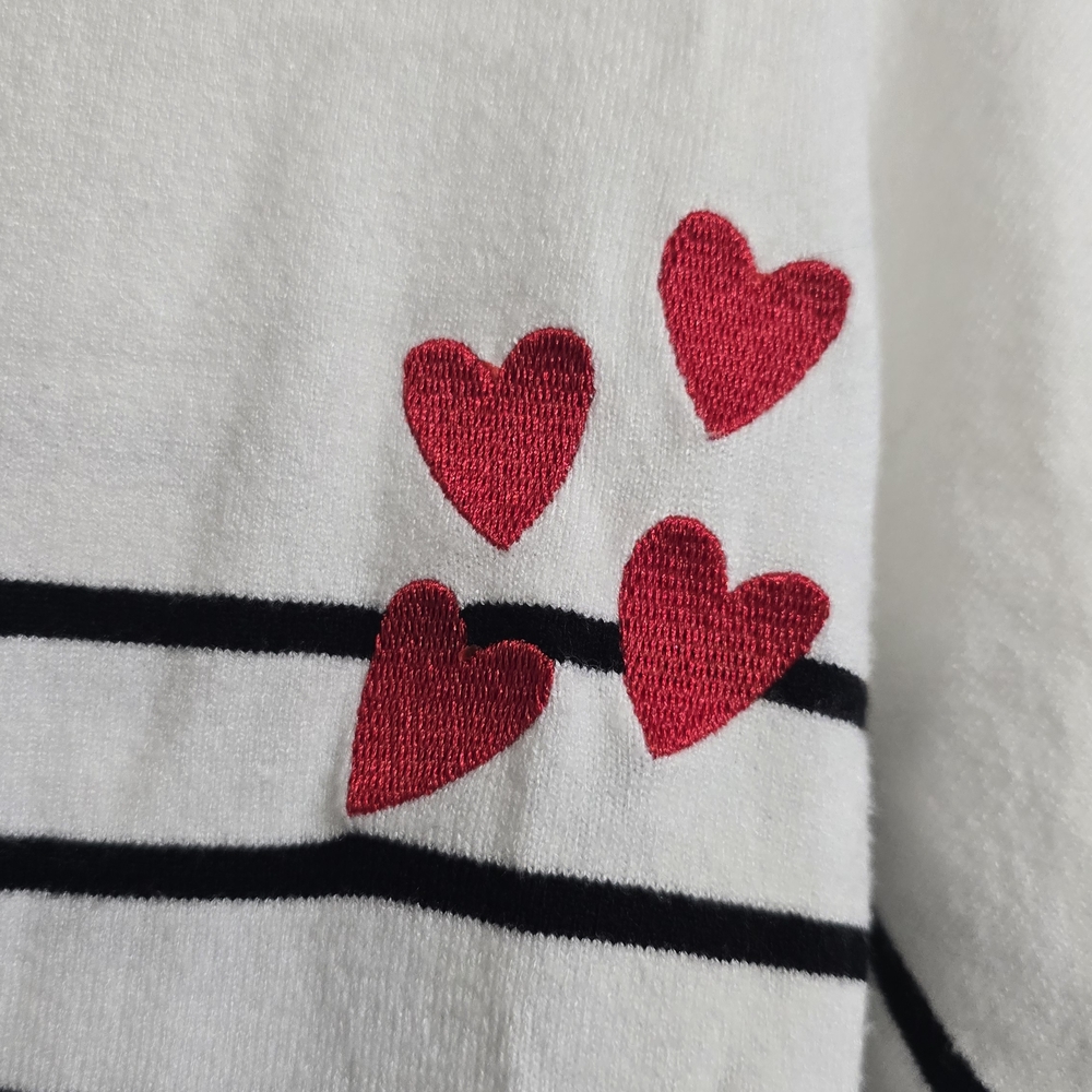 Striped White and Black Top with Red Heart Accents Rachel Zoe - Picture 2 of 5